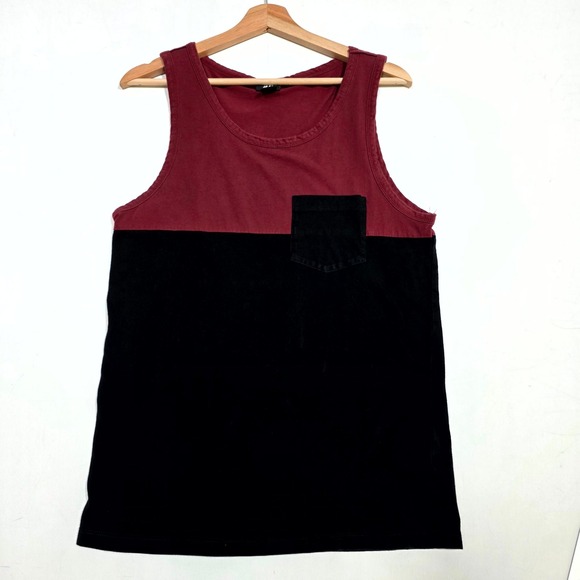 H&M Other - H&M Tank Top Mens S Burgundy Black Colorblock Pocket Sleeveless Casual Tee